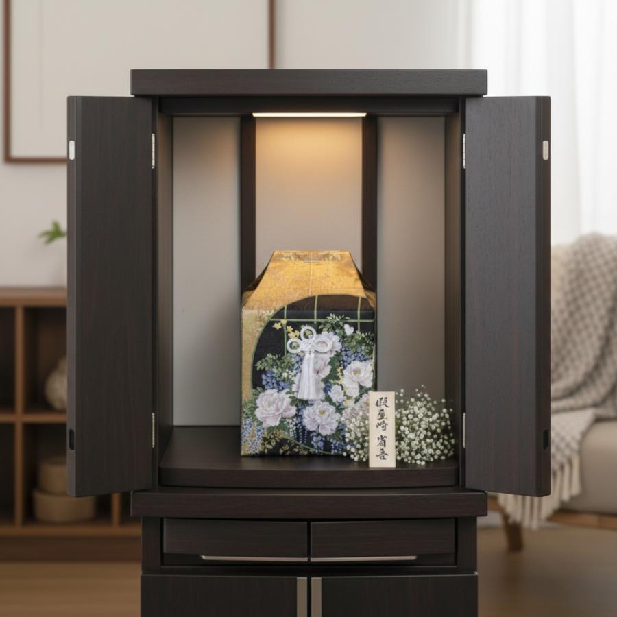 7寸骨壺 桐箱 骨覆 3点セット 假屋崎省吾プロデュース 花筺/奥の牡丹 大人用骨壺 日本製 納骨 葬儀 手元供養 骨壺大の画像