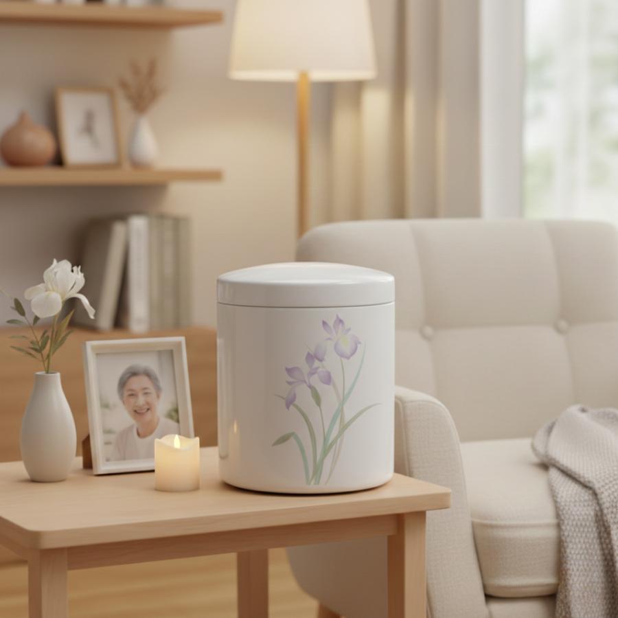 骨壺 サイズ 6寸 切立 パステルアヤメ 単品 日本製  自宅供養 葬儀 手元供養 遺骨保管 綺麗 おしゃれ モダン |  | 02