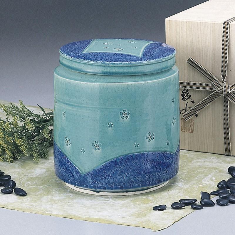 骨壺6寸 青彩桜紋 6寸骨壺 高級骨壺 箱付き 愛知県 茶陶窯元 鉄山 手元供養 自宅墓 自宅供養 ご遺骨自宅保管 |  | 01