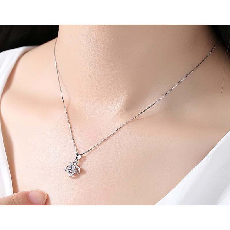 ネックレス レディース シルバー 一粒CZダイヤ クローバー ニッケル