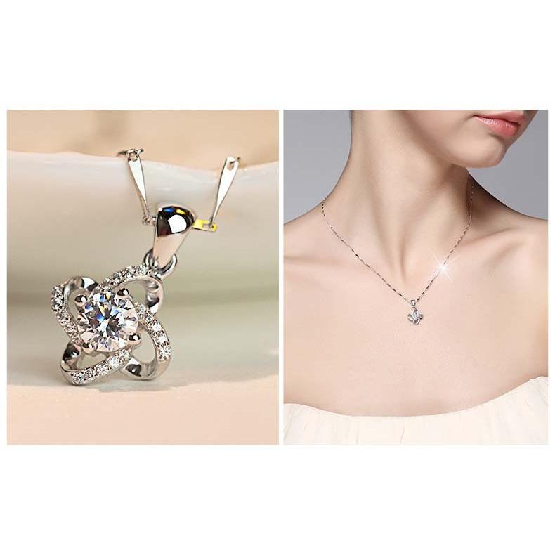 ネックレス レディース シルバー 一粒CZダイヤ クローバー ニッケル