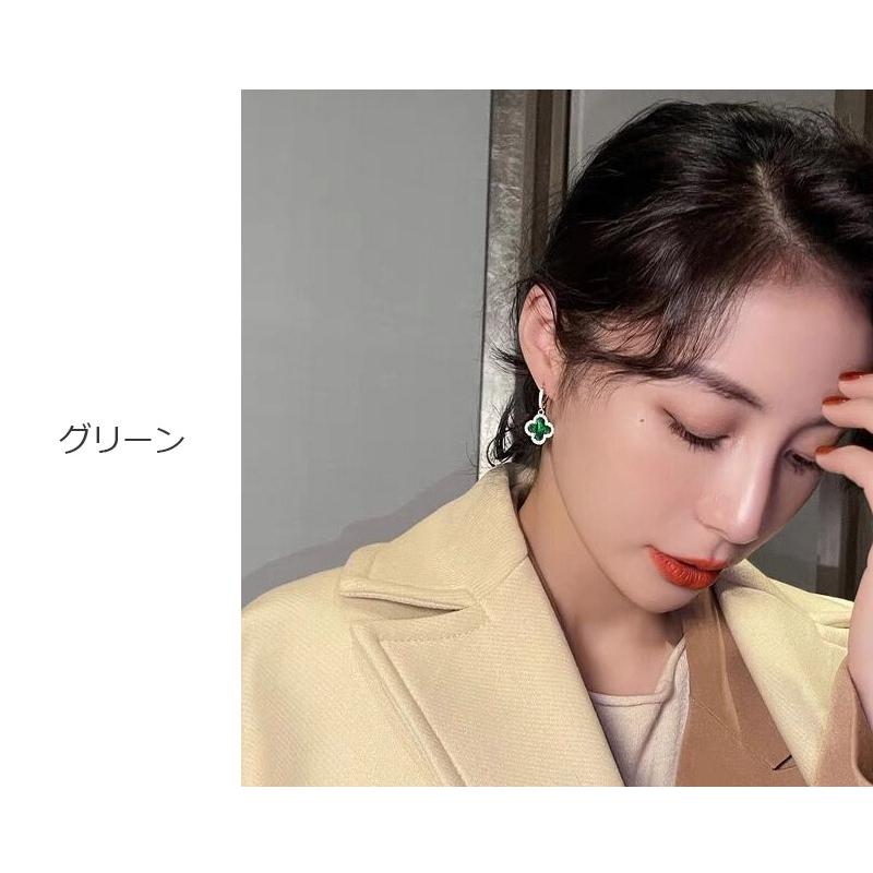 フープピアス レディース 18金 仕上げ 金属アレルギー対応 四つ葉 CZ  