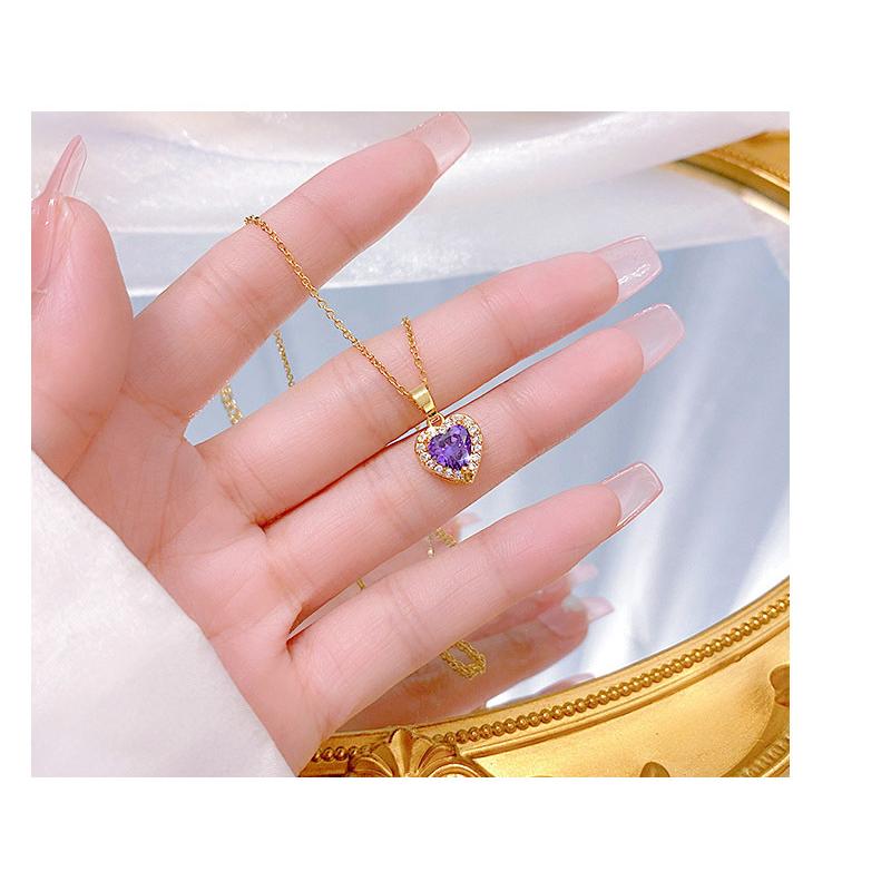 ネックレス レディース アメジスト CZダイヤ ハート ゴールド