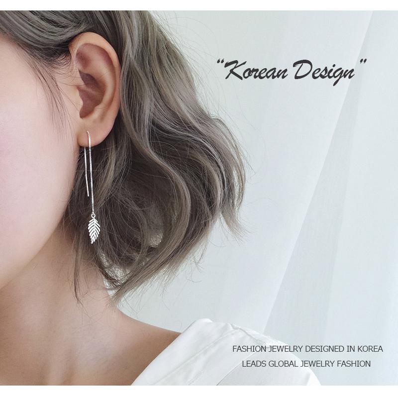 ピアス レディース アメリカンピアス リーフ 葉っぱ フェザー 羽 揺れる ロング チェーン シルバー アレルギー対応 上品 韓国ファッション |  | 01