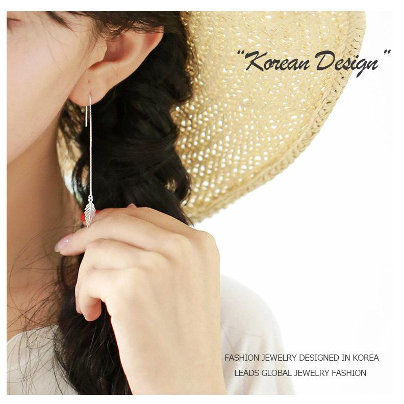 ピアス レディース アメリカンピアス リーフ 葉っぱ フェザー 羽 揺れる ロング チェーン シルバー アレルギー対応 上品 韓国ファッション |  | 03