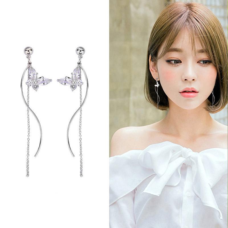 ピアス レディース 揺れる ロングピアス CZダイヤ 蝶々 アレルギー対応