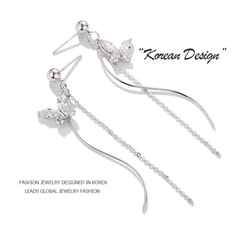 ピアス レディース 揺れる ロングピアス CZダイヤ 蝶々 アレルギー対応