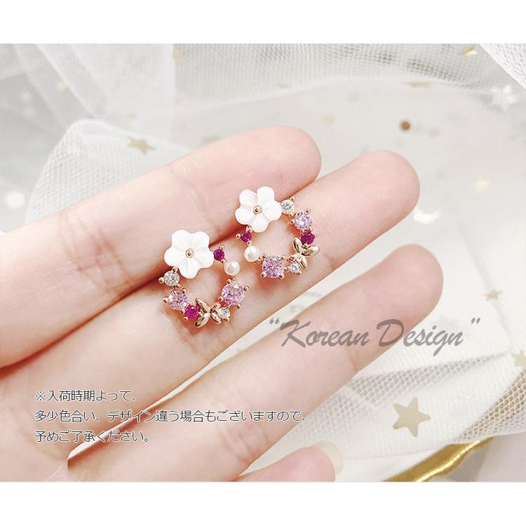 ピアス イヤリング レディース 18金 アレルギー対応 桜の花 ピンクゴールド オーストリア産 クリスタル採用 大人 可愛い 爆買 |  | 04