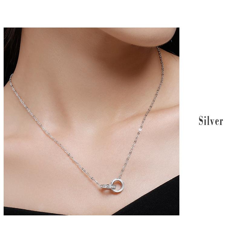 ネックレス レディース ダブルリング アレルギー対応 シルバー ピンク