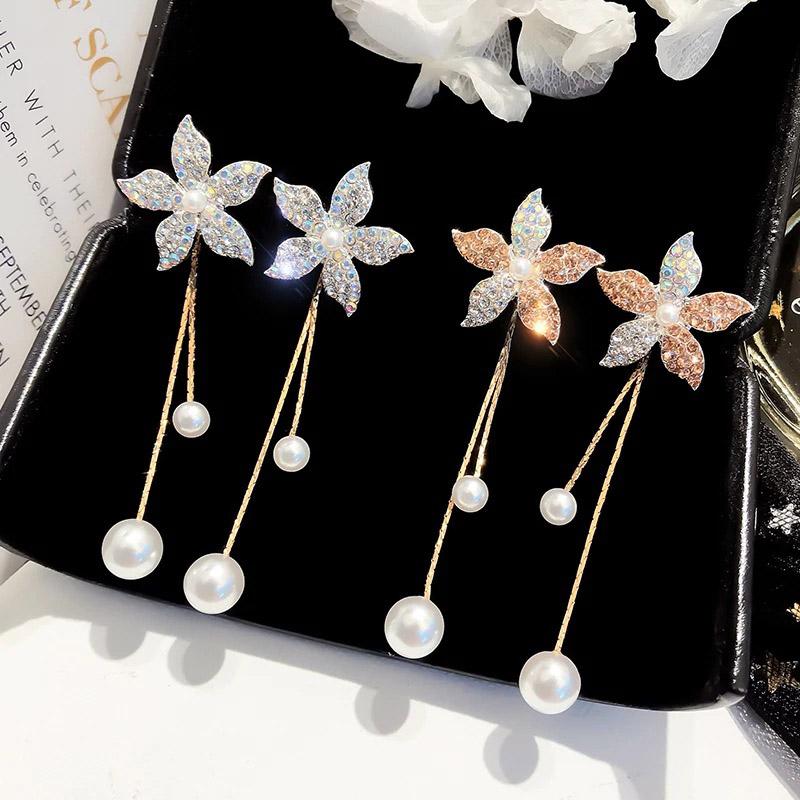 ピアス レディース 花 フラワー オーロラ 揺れる バックキャッチ 2Way