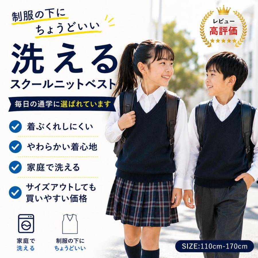 小学生 ベスト スクール スクールベスト ポロシャツ ニット 紺 濃紺