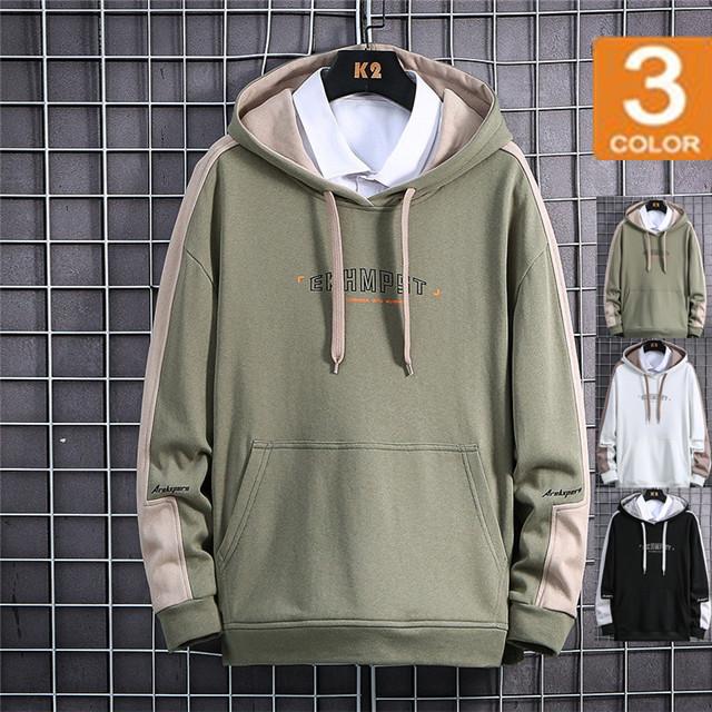 パーカー メンズ 秋服 プルオーバー 長袖 フード付き 英文字 袖ライン カジュアル プルパーカー Yh026 Fts ストア 通販 Yahoo ショッピング