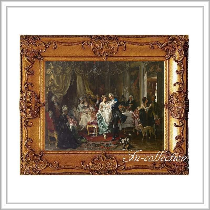 ロココ調ゴールドダブルフレーム 貴族額絵 ファブリック印刷