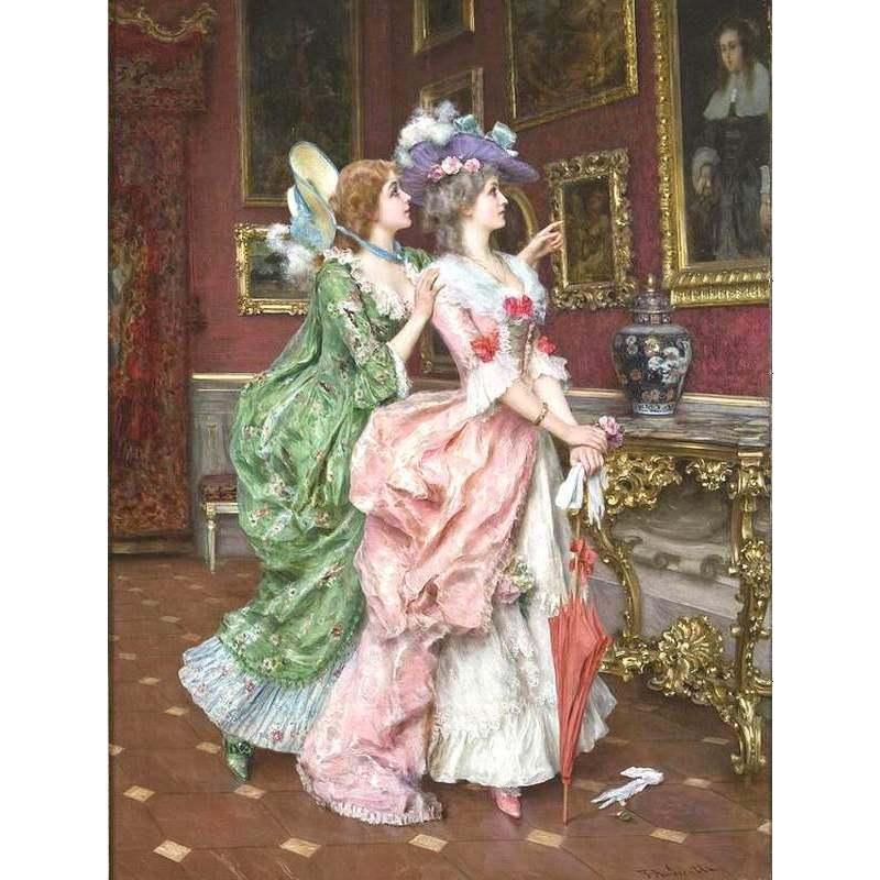 ロココ調ゴールドダブルフレーム 貴族額絵 ファブリック印刷 3M