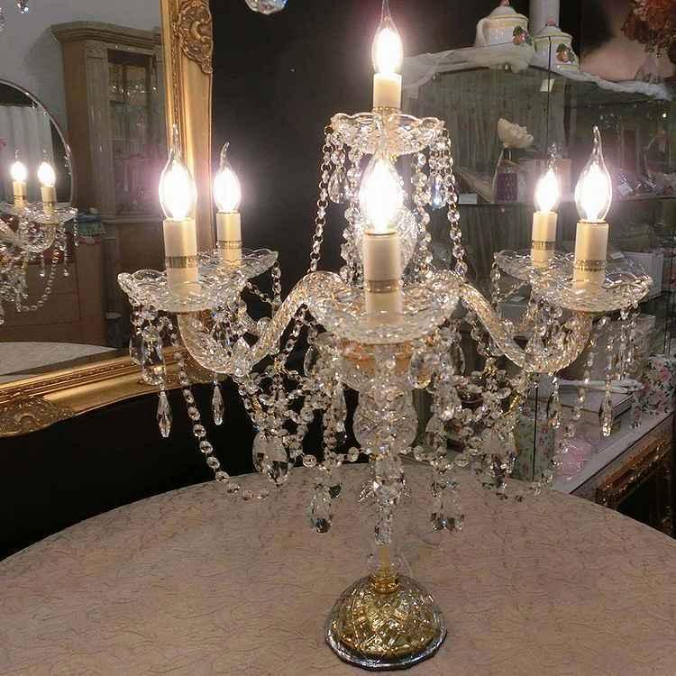 クリスタルテーブルランプ7灯 ゴールド トップライト ガラスソケット