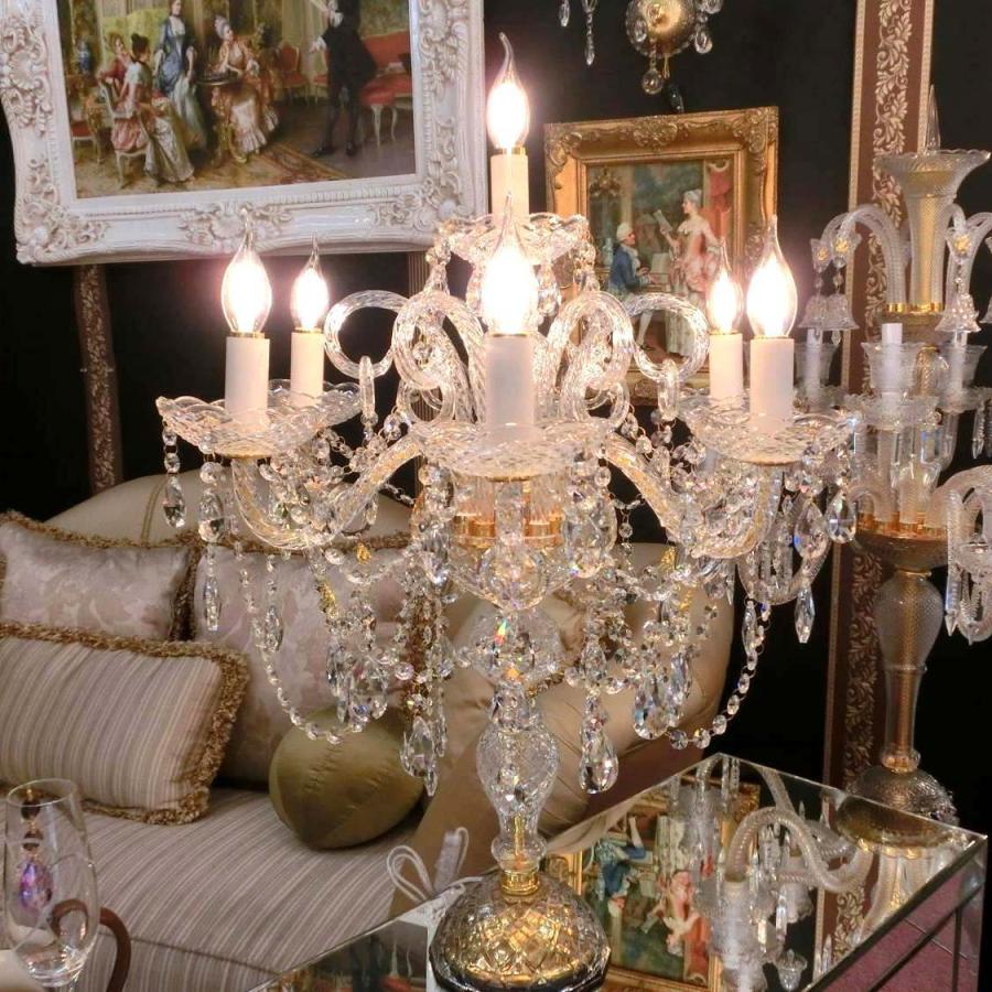 豪華 クリスタルテーブルランプ7灯 ゴールド トップライト フック付