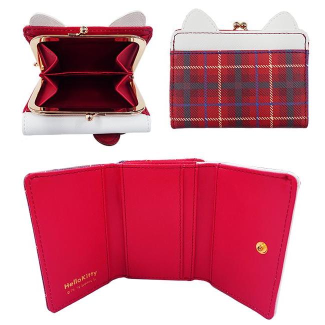 財布 がま口 チェック柄 三つ折り コンパクト サンリオ キティ