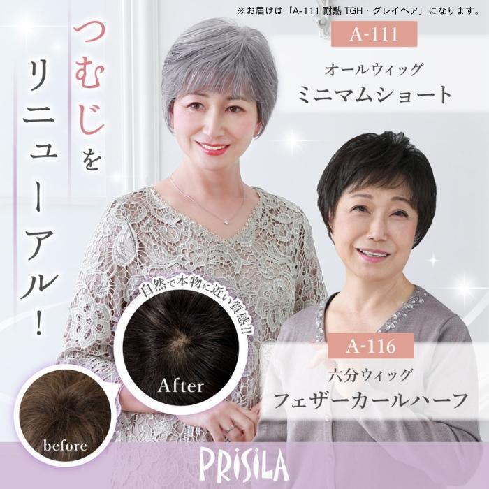 プリシラ オールウィッグ ミセス ミニマムショート A-111 耐熱 TGH・グレイヘア 【北海道・沖縄・離島配送不可】 プリシラ オールウィッグ ミセス ミニマムショート A-111 耐熱 TGH