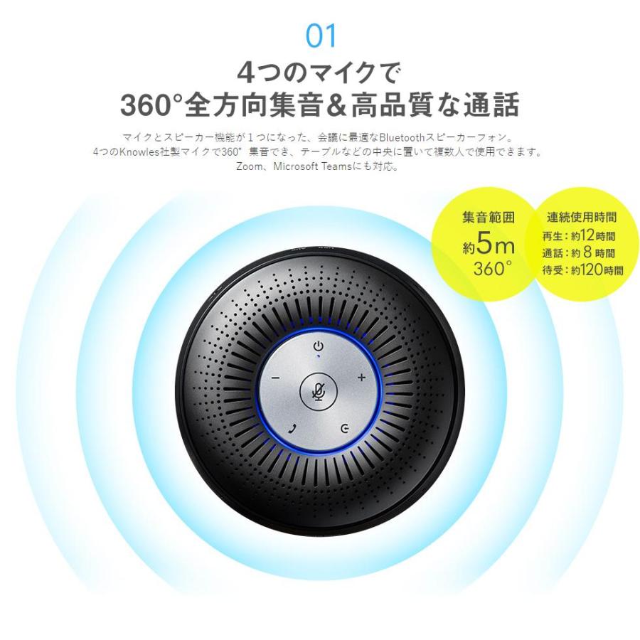 ②mm-btmsp1 会議スピーカーフォン　未使用 MM-BTMSP1【Bluetooth会議スピーカーフォン】4つのマイクで360°集音