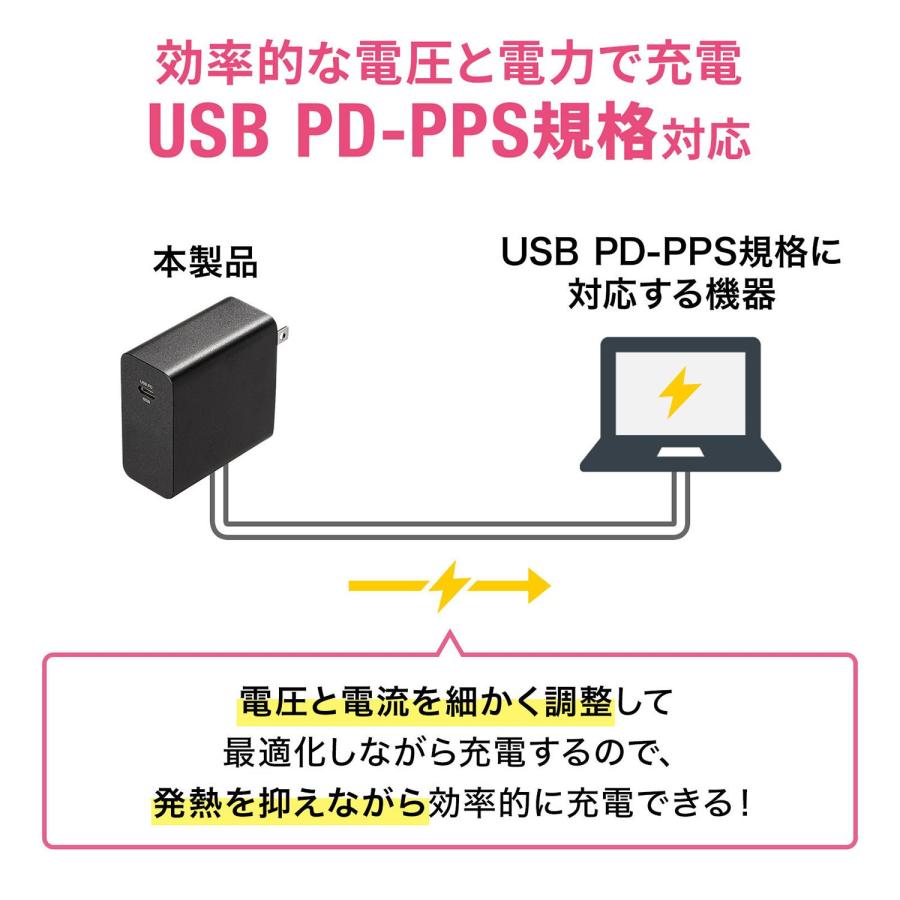サンワサプライ USB PD対応AC充電器(PD65W・TypeCケーブル付き) ACA-PD91BK｜fu-nabi｜03
