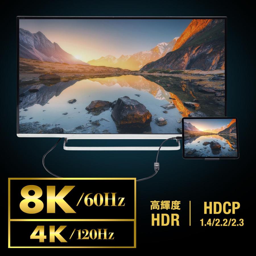 サンワサプライ USB Type C-HDMI変換アダプタ(8K/60Hz/HDR対応) AD-ALCHDR03｜fu-nabi｜05