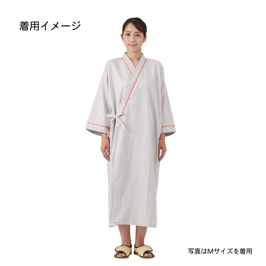 ガウン チェック柄 オレンジ 前開きタイプ 病院 診察 検診 入院 介護