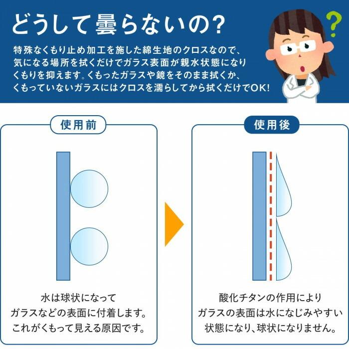 視界スッキリくもり止めクロス 2枚組 拭くだけ くもり 抑制 防止 窓