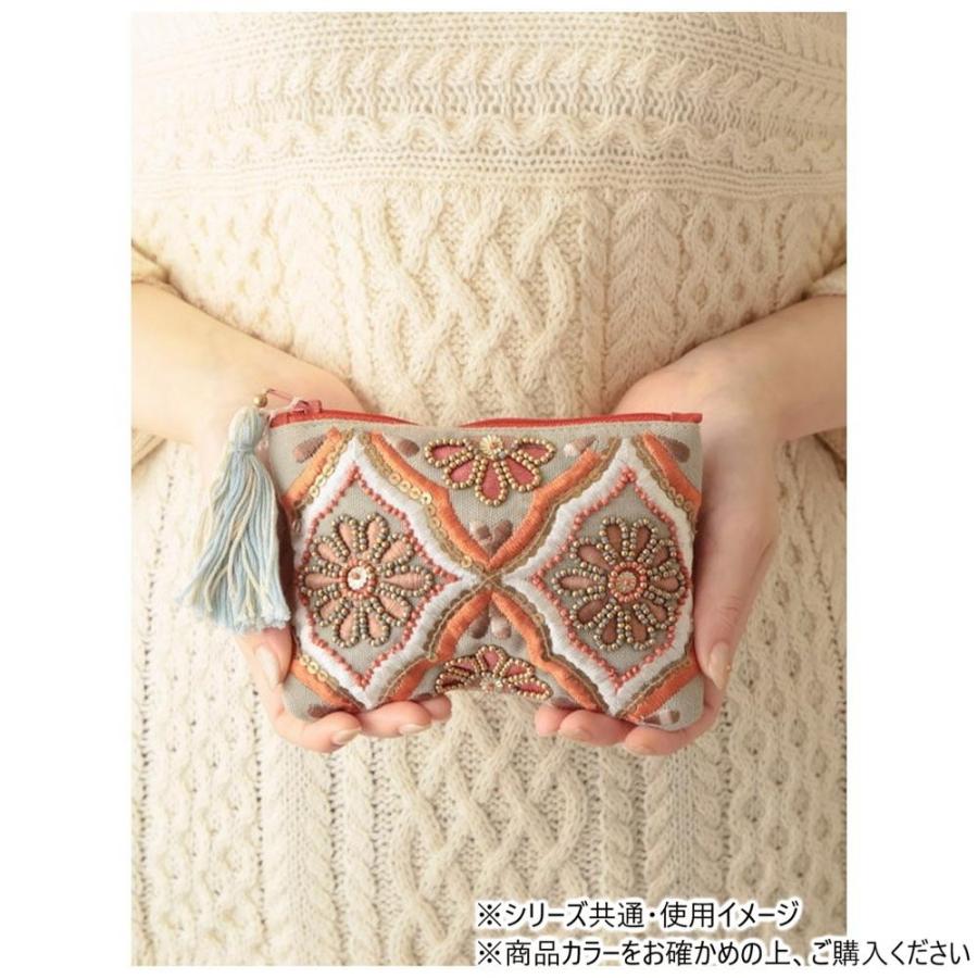 東京かんかん ビーズ刺繍ミニフラットポーチ ベージュ M42-0925BE