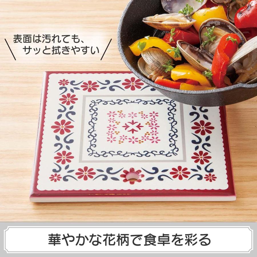 陶器製の鍋敷き ブーケ 角型 北欧 おしゃれ ポットスタンド 花柄 滑り