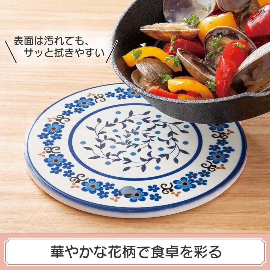 陶器製の鍋敷き ブーケ 丸型 北欧 おしゃれ ポットスタンド 花柄 滑り
