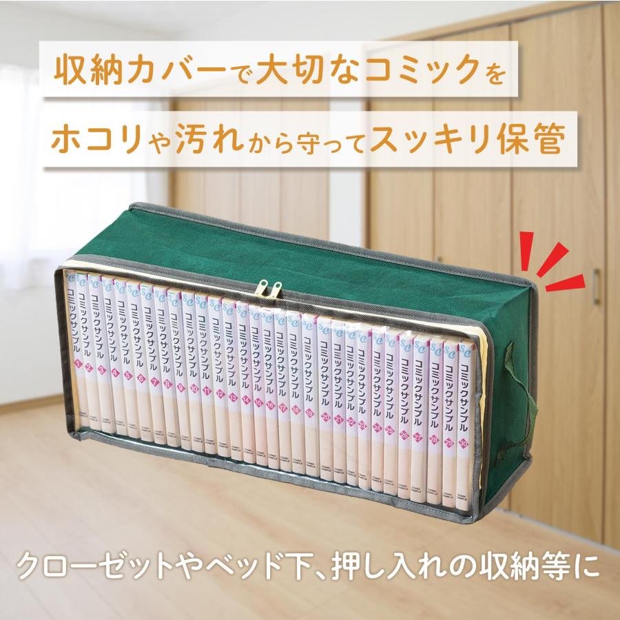 コミック収納ケース 3枚組 約30冊 透明窓 Wファスナー 3辺開き 取っ手