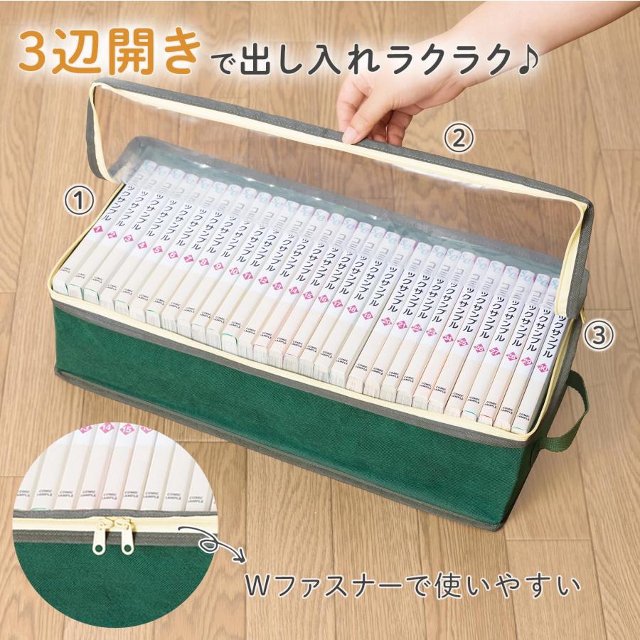 コミック収納ケース 3枚組 約30冊 透明窓 Wファスナー 3辺開き 取っ手