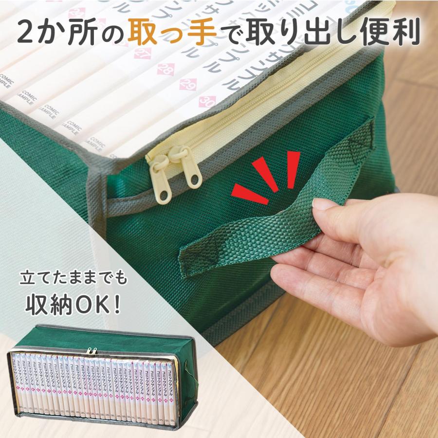 コミック収納ケース 3枚組 約30冊 透明窓 Wファスナー 3辺開き 取っ手