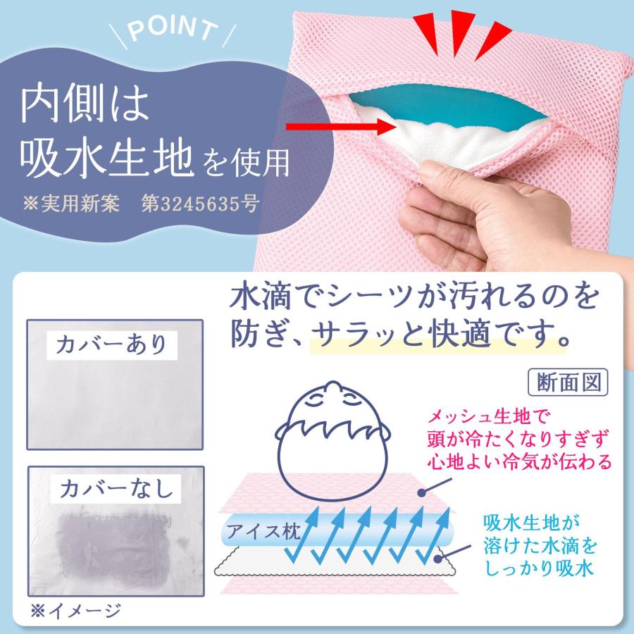 水滴吸水のアイス枕カバー 2色組 32×24cm ゆったりサイズ メッシュ