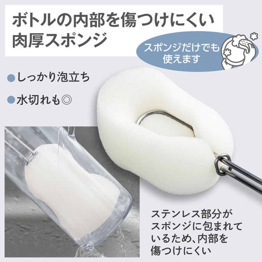 付け替え簡単 ボトルクリーナー 本体+スポンジ1個 口径3.5cm以上 底 奥