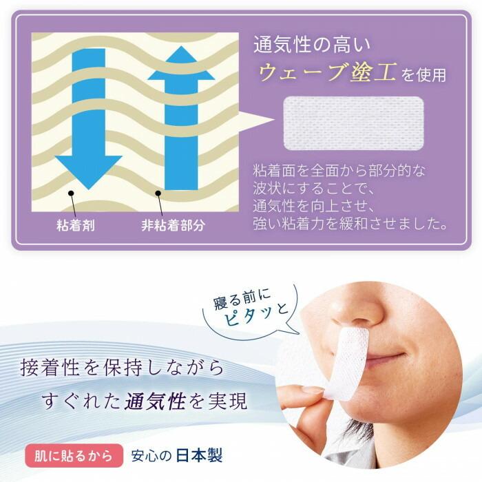 寝るとき貼るだけグッスリップ2 医療用テープ使用 36枚入り 日本製 いびき 鼻呼吸 口呼吸防止 乾燥 優れた通気性 口呼吸 安眠グッズ かぶれにくい｜fu-nabi｜04