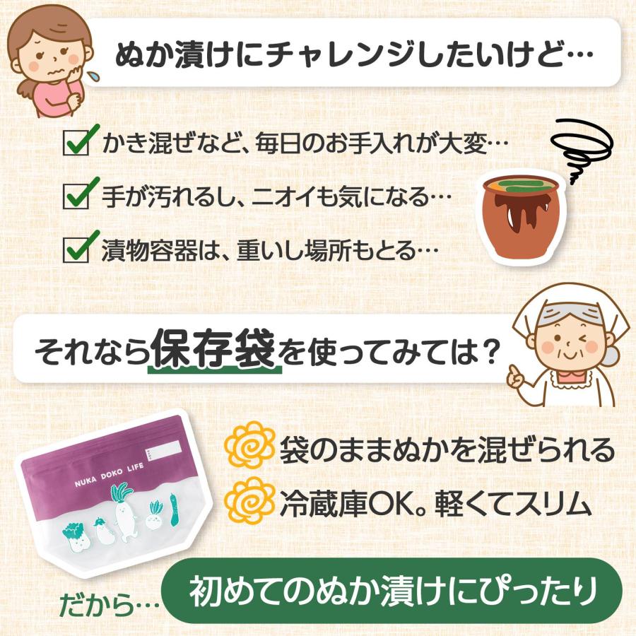 ぬか漬けができる保存袋 2枚組 ダブルチャック メモ欄 透明窓 船底型