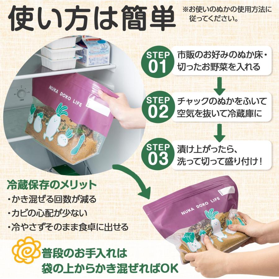 ぬか漬けができる保存袋 2枚組 ダブルチャック メモ欄 透明窓 船底型