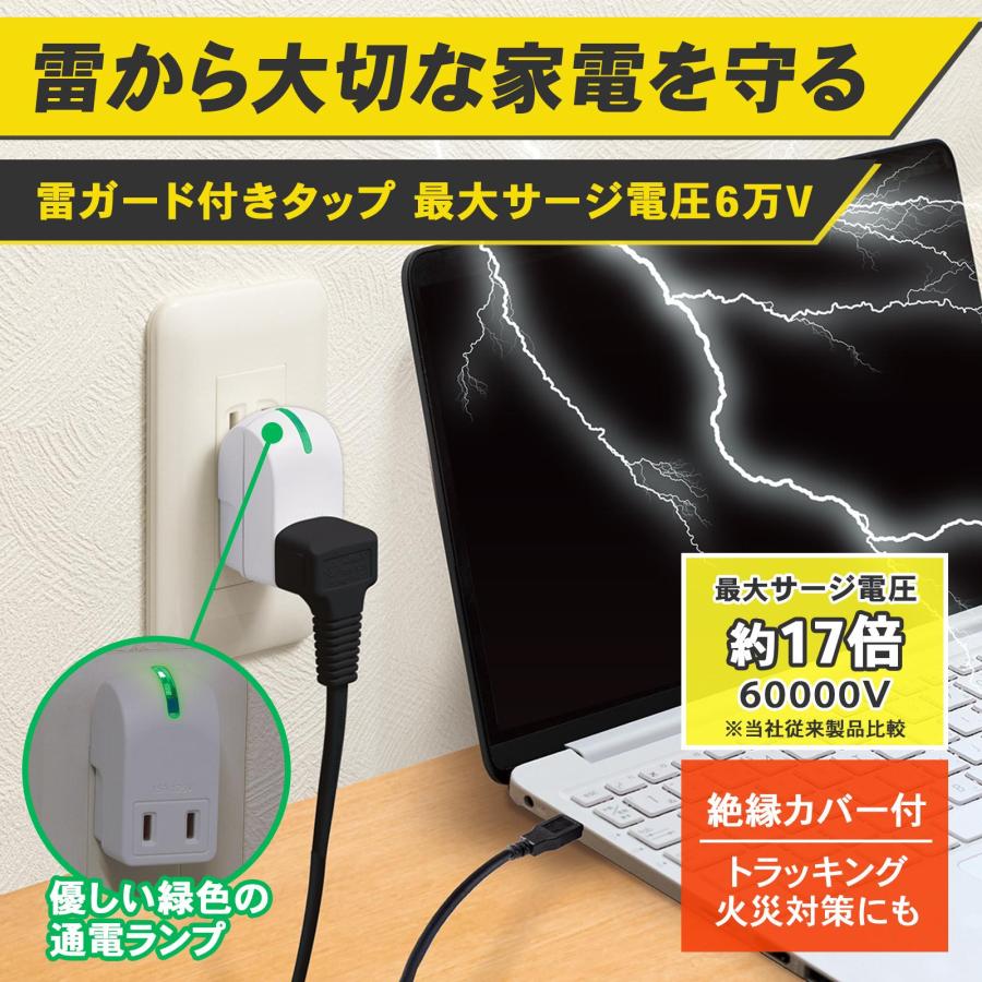 雷ガード付きタップ 最大サージ電圧6万V 電源タップ 絶縁キャップ