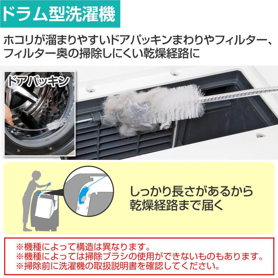 洗濯機のお掃除職人 全長44cm ドラム式 縦型 汚れ ゴミ すき間 洗濯槽 ゴムパッキン フィルター 乾燥経路 ビニル樹脂 掃除ブラシ フィット｜fu-nabi｜05