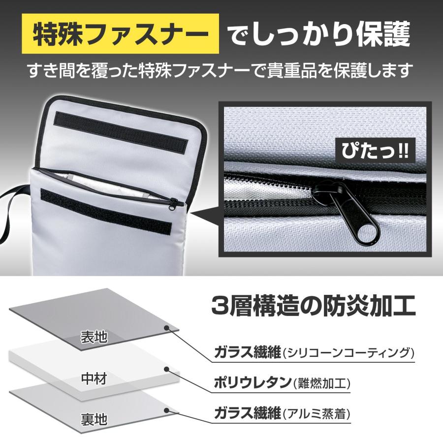 防炎保管袋マチ付き A4サイズ 防炎袋 非常持出袋 特殊ファスナー 面