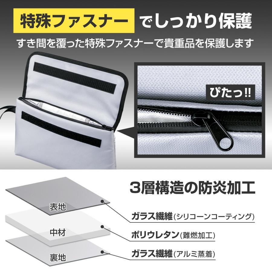 防炎保管袋マチ付き A5サイズ 防炎袋 非常持出袋 特殊ファスナー 面