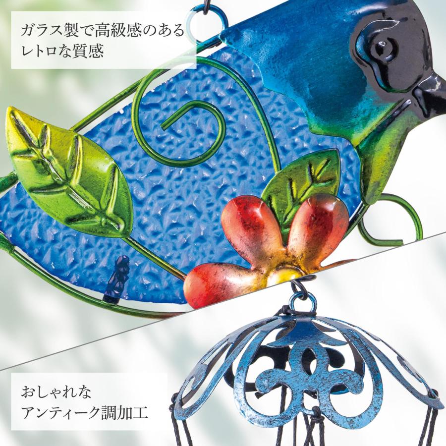 飾りガラスの風鈴 青い鳥 ウィンドチャイム チャイム 玄関チャイム