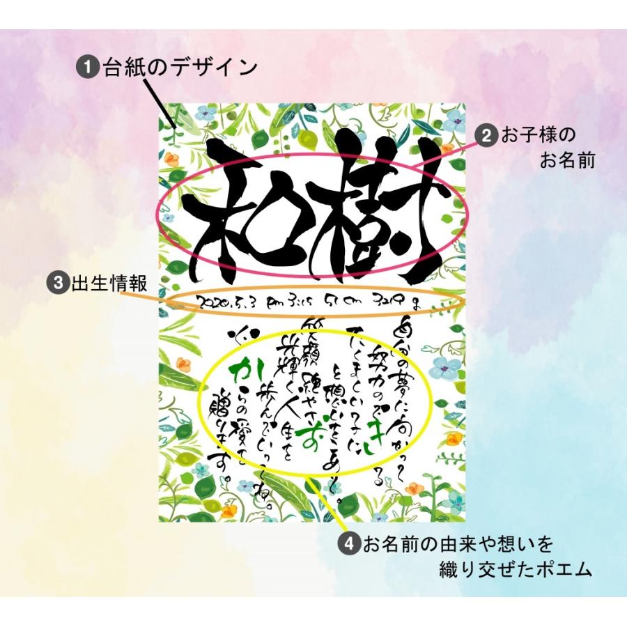 書道歴20年書道家のポエム入り命名書 代筆 印刷タイプ A4 命名紙