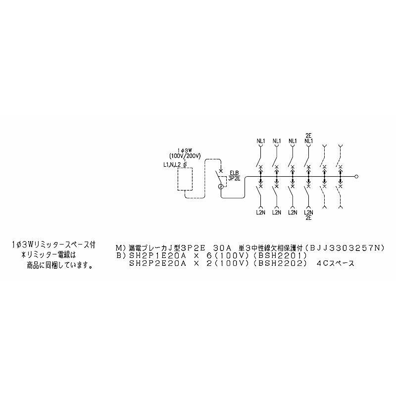 BQR3384：住宅用分電盤(露出・半埋込両用形)(ドア付)(リミッタースペース付)(単3：主幹：ELB30A分岐：8+4)