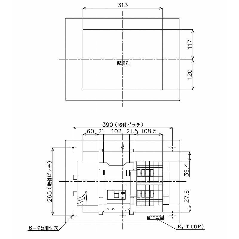 BQR3482：住宅用分電盤(露出・半埋込両用形)(ドア付)(リミッタースペース付)(単3：主幹：ELB40A分岐：8+2)｜fuel-yonashin｜03