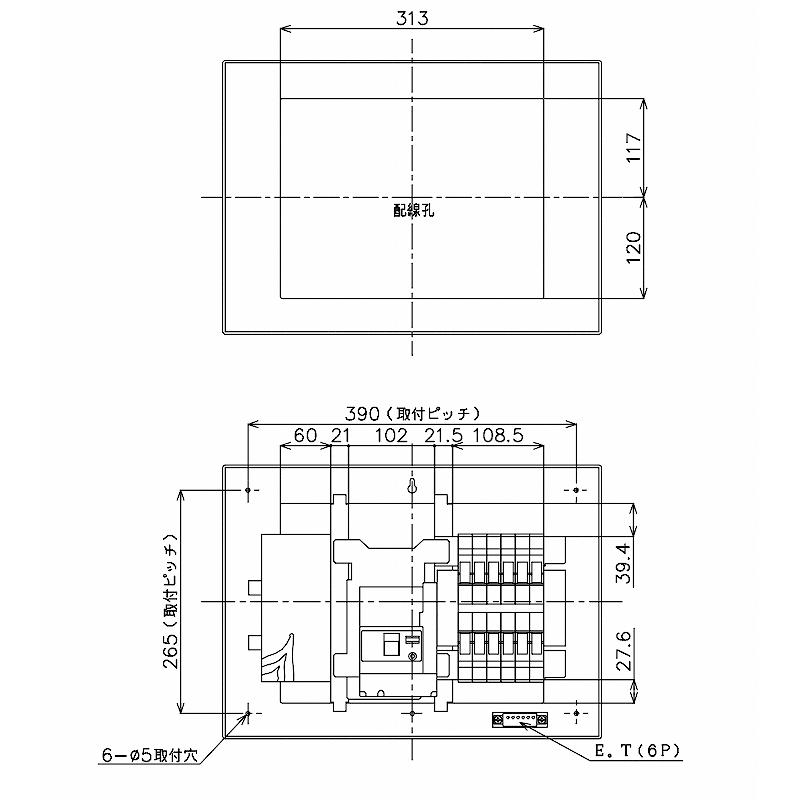 BQR3512：住宅用分電盤(露出・半埋込両用形)(ドア付)(リミッター