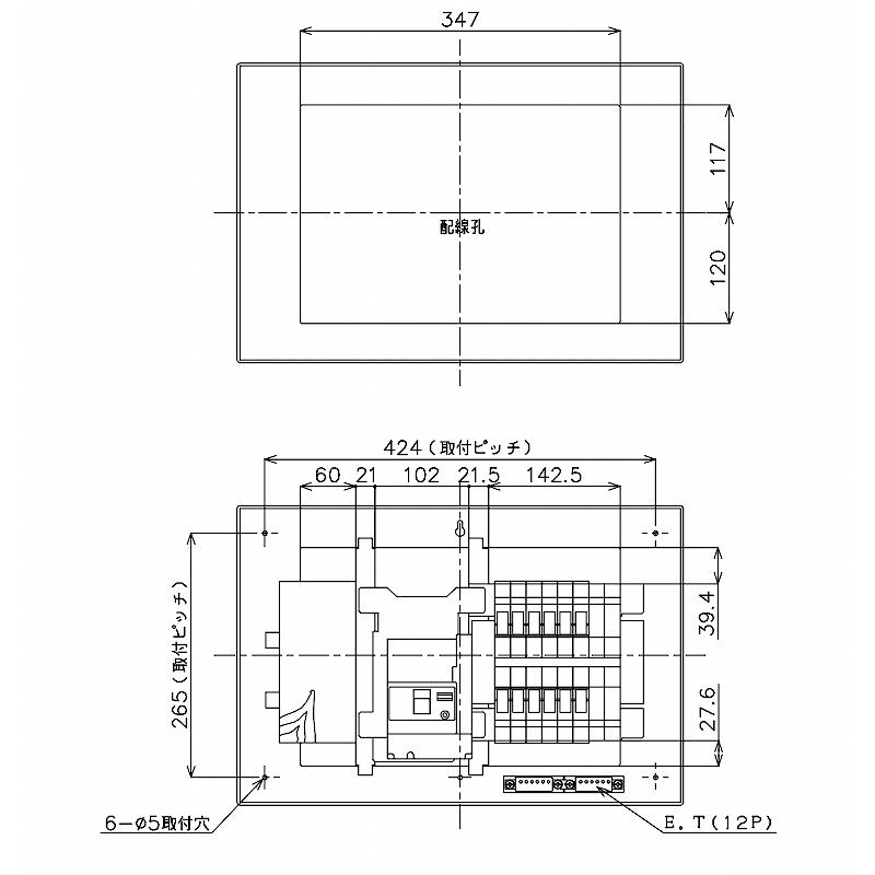 BQR36124：住宅用分電盤(露出・半埋込両用形)(ドア付)(リミッタースペース付)(単3：主幹：ELB60A分岐：12+4)の画像
