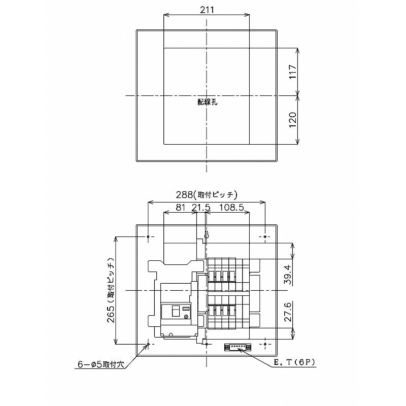BQR8482：住宅用分電盤(露出・半埋込両用形)(ドア付)(リミッター 