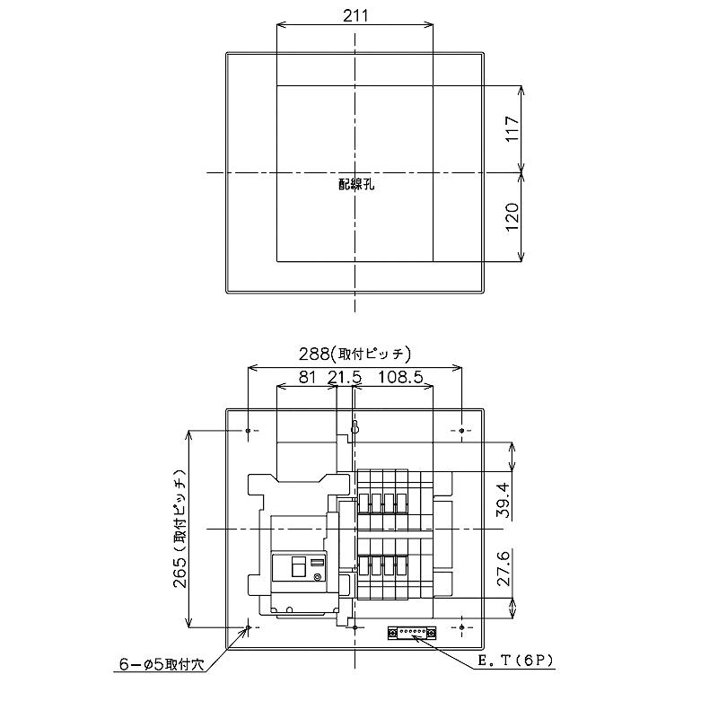 BQR8582：住宅用分電盤(露出・半埋込両用形)(ドア付)(リミッタースペース無)(単3：主幹：ELB50A分岐8　2)